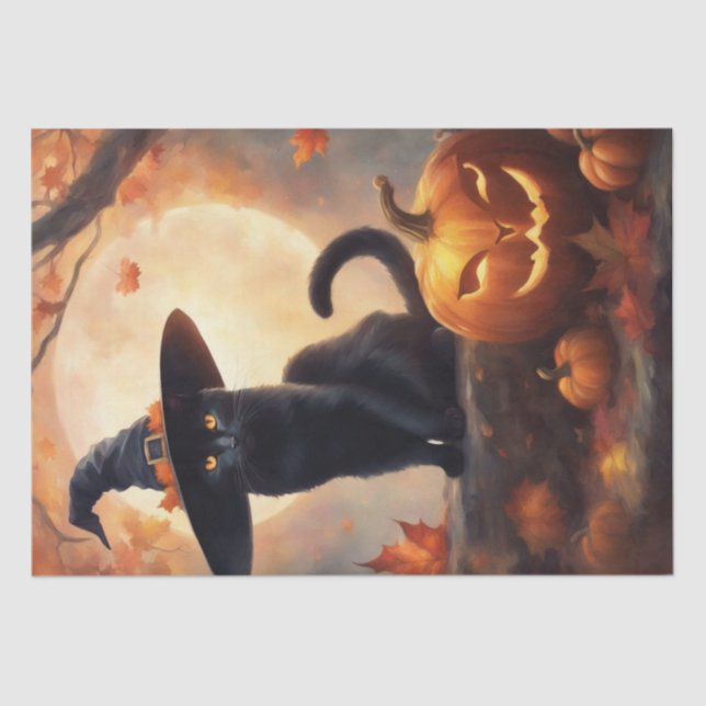 Halloween Kitty Cat in a Witch Hat Decoupage  Tissue Paper (Front)