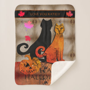 Halloween Kitty Cat Sherpa Blanket