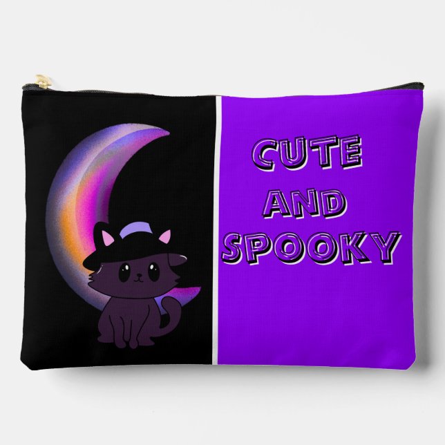Halloween Kitty & Crescent Moon Cute Custom Accessory Pouch (Front)