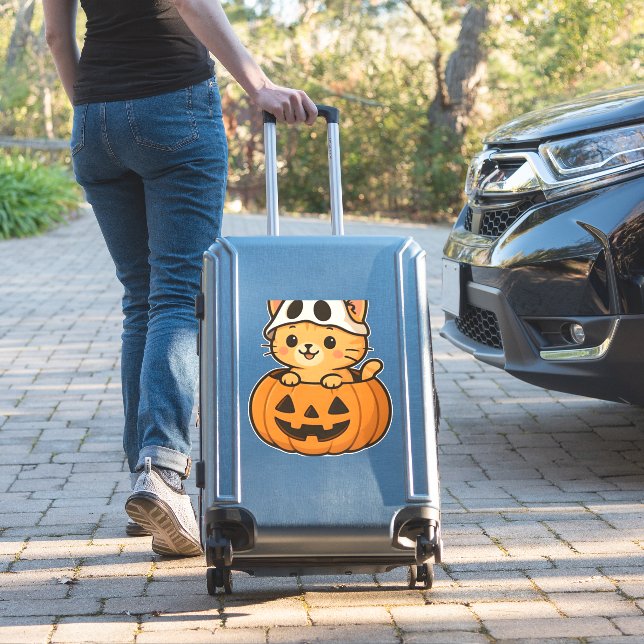 Halloween Kitty inside a pumpkin Classic T-Shirt (Suitcase Insitu)