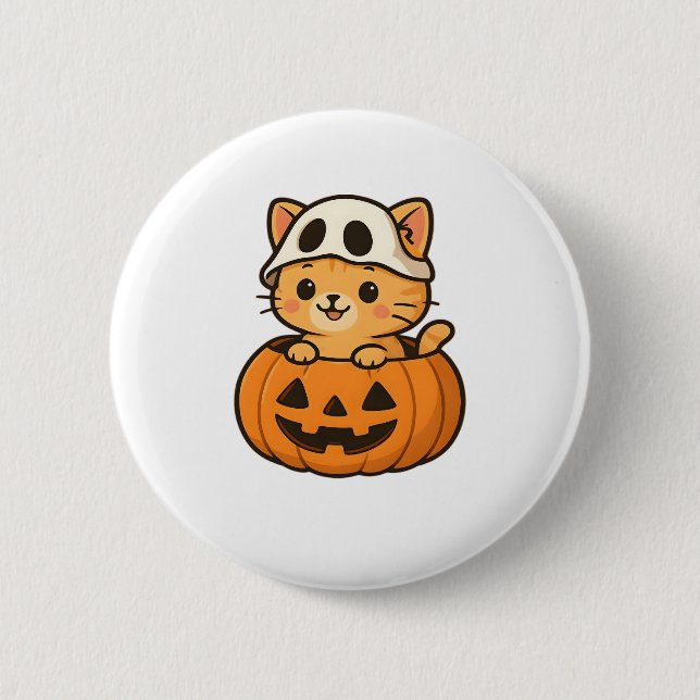 Halloween Kitty inside a pumpkin Classic T-Shirt 6 Cm Round Badge (Front)