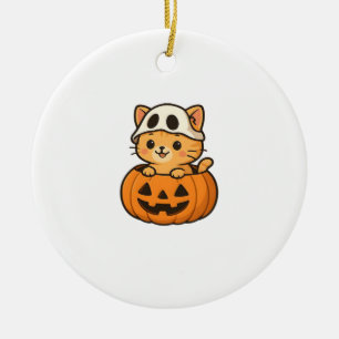 Halloween Kitty inside a pumpkin Classic T-Shirt Ceramic Tree Decoration