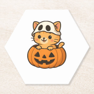 Halloween Kitty inside a pumpkin Classic T-Shirt Paper Coaster