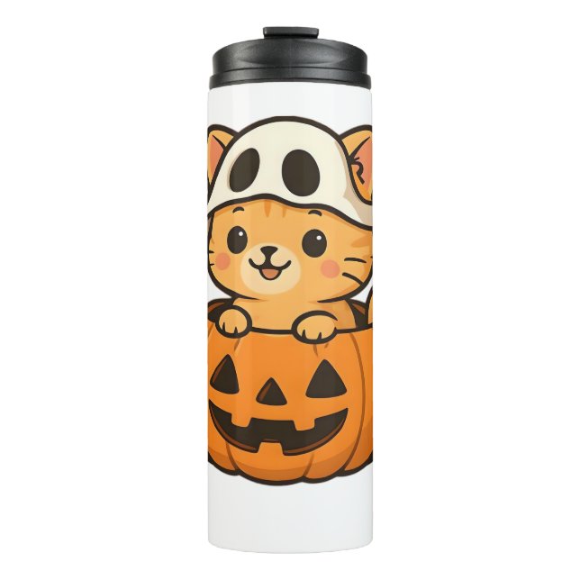 Halloween Kitty inside a pumpkin Classic T-Shirt Thermal Tumbler (Front)