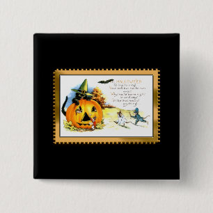 Halloween Kitty Sitting in Jack O Lantern 15 Cm Square Badge