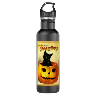 Halloween Kitty Sitting in Jack O Lantern 710 Ml Water Bottle