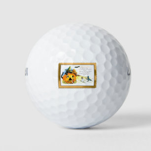 Halloween Kitty Sitting in Jack O Lantern Golf Balls