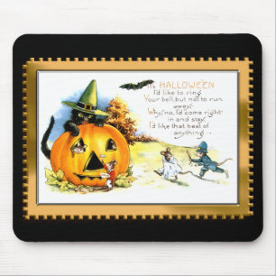 Halloween Kitty Sitting in Jack O Lantern Mouse Mat