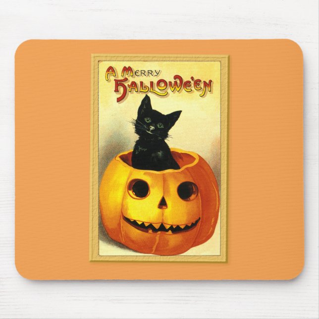 Halloween Kitty Sitting in Jack O Lantern Mouse Mat (Front)