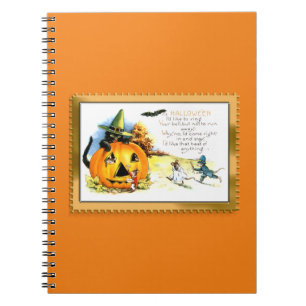 Halloween Kitty Sitting in Jack O Lantern Notebook