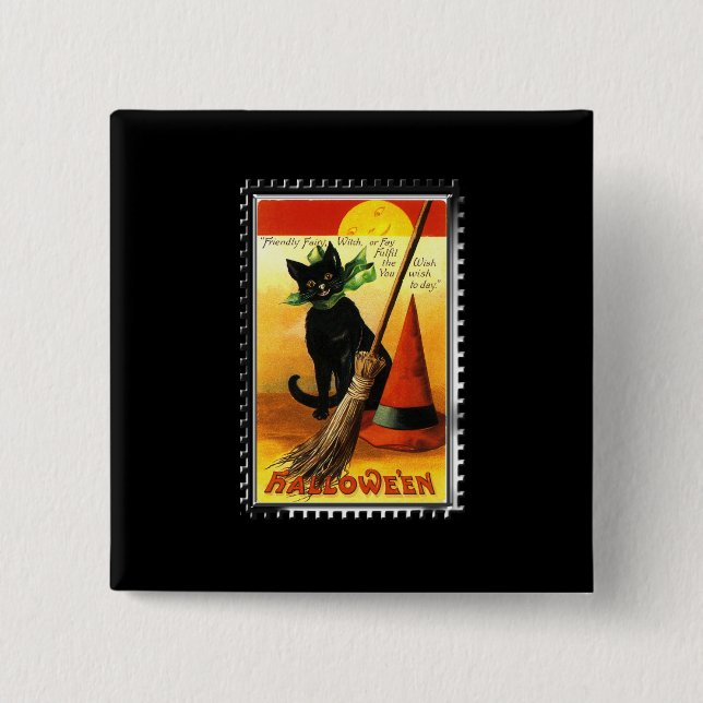 Halloween Kitty Sitting Witches Hat 15 Cm Square Badge (Front)
