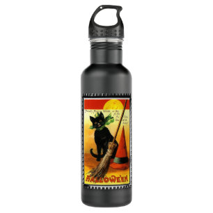 Halloween Kitty Sitting Witches Hat 710 Ml Water Bottle