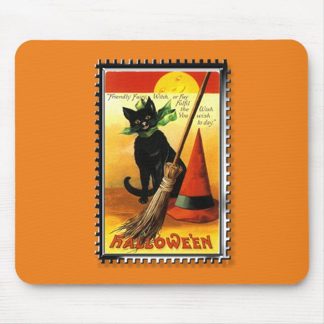 Halloween Kitty Sitting Witches Hat Mouse Mat (Front)