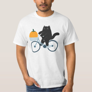 Halloween Kürbis cat on bike T-Shirt
