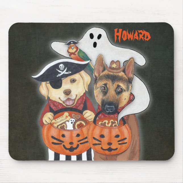 Halloween Lab, Shepherd, and Parrot in Costumes Mouse Mat (Front)