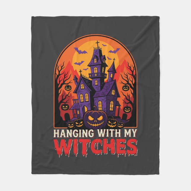 Halloween Laboratory Monster Pumpkin Moon Vector Fleece Blanket (Front)