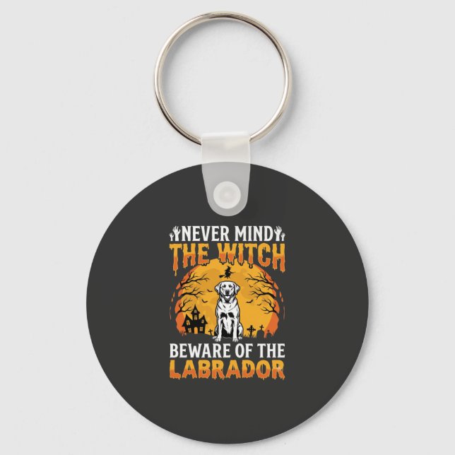 Halloween Labrador Beware of the Dog Key Ring (Front)