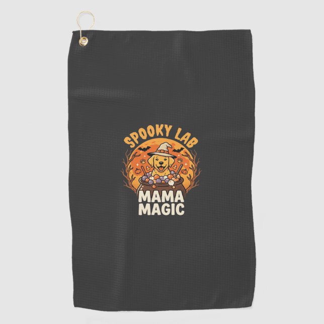 Halloween Labrador Mum Magic Golf Towel (Front)