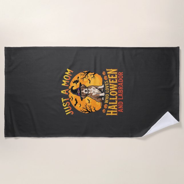 Halloween Labrador Mum Witch Dog Design_1 Beach Towel (Front)