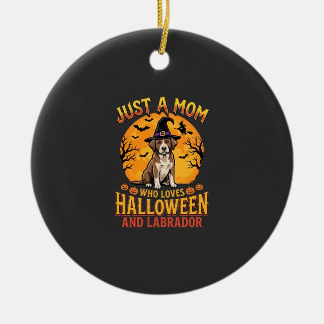 Halloween Labrador Mum Witch Dog Design_1 Ceramic Tree Decoration (Front)