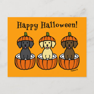Halloween Labrador Puppies and Pumpkins Postcard