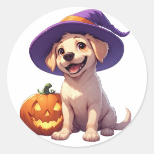 Halloween  Labrador Puppy With Jack O Lantern 🐶 Classic Round Sticker