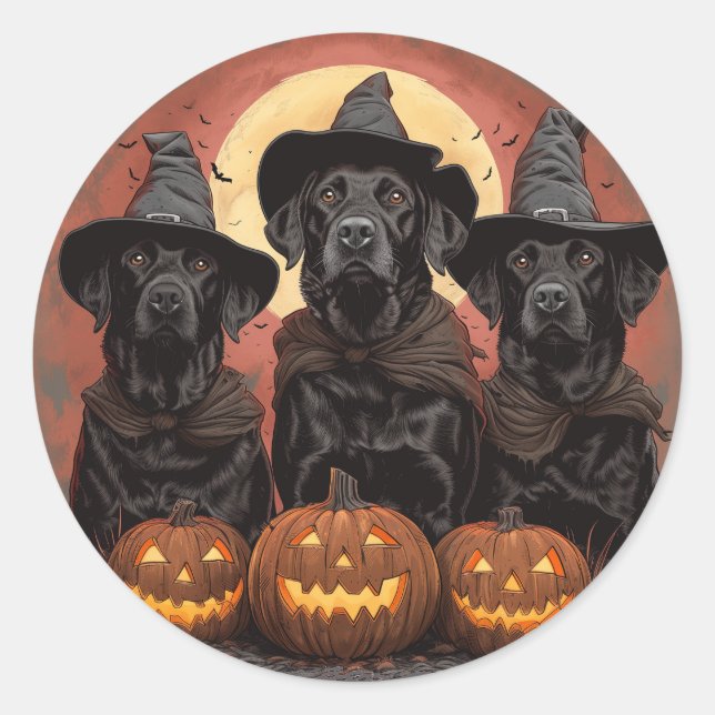 Halloween Labrador Retriever Dogs Witch Hats Classic Round Sticker (Front)