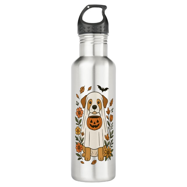 Halloween Labrador Retriever Flowers 710 Ml Water Bottle (Front)