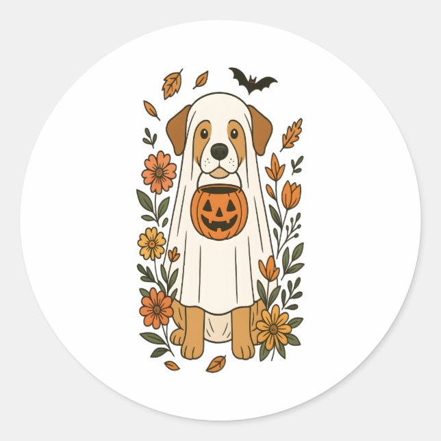 Halloween Labrador Retriever Flowers Classic Round Sticker (Front)