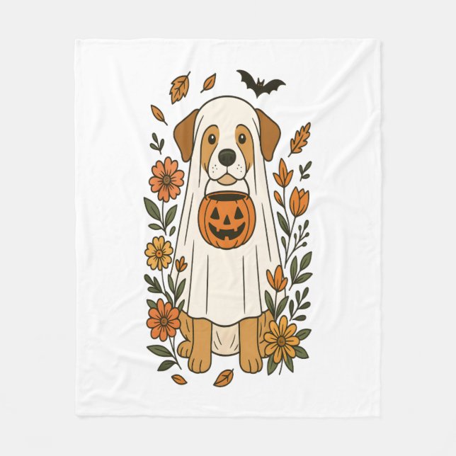 Halloween Labrador Retriever Flowers Fleece Blanket (Front)
