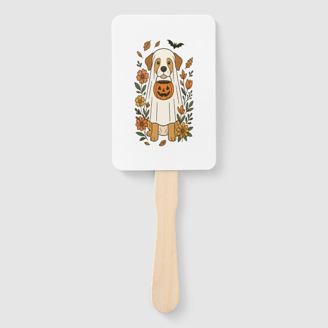 Halloween Labrador Retriever Flowers Hand Fan (Front)