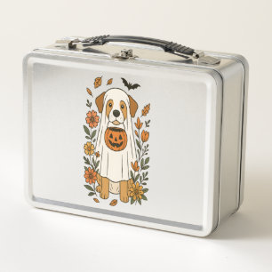Halloween Labrador Retriever Flowers Metal Lunch Box