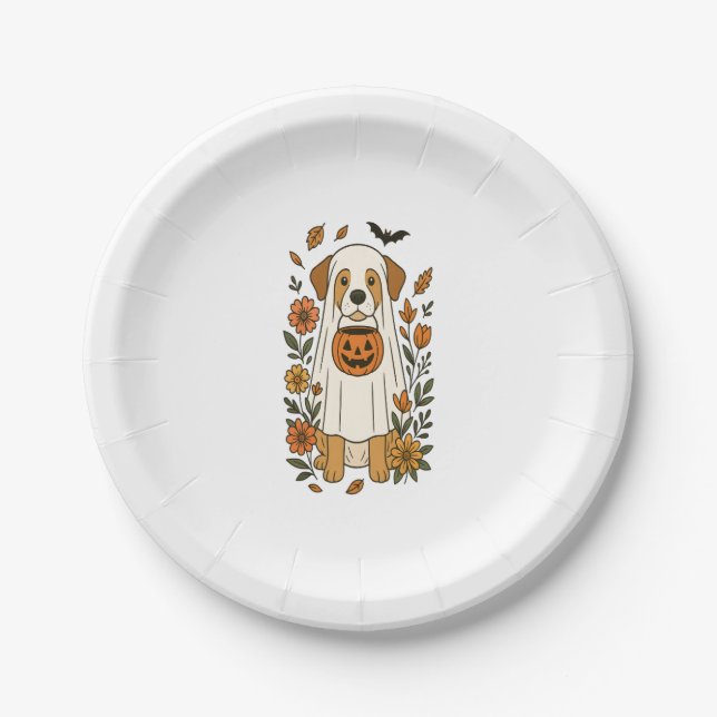 Halloween Labrador Retriever Flowers Paper Plate (Front)