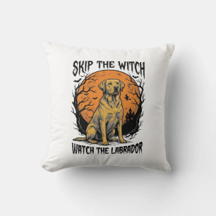 Halloween Labrador Shirt with Spooky Dog Warning_1 Cushion