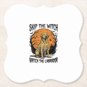 Halloween Labrador Shirt with Spooky Dog Warning_1 Paper Coaster