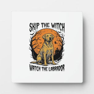 Halloween Labrador Shirt with Spooky Dog Warning_1 Plaque