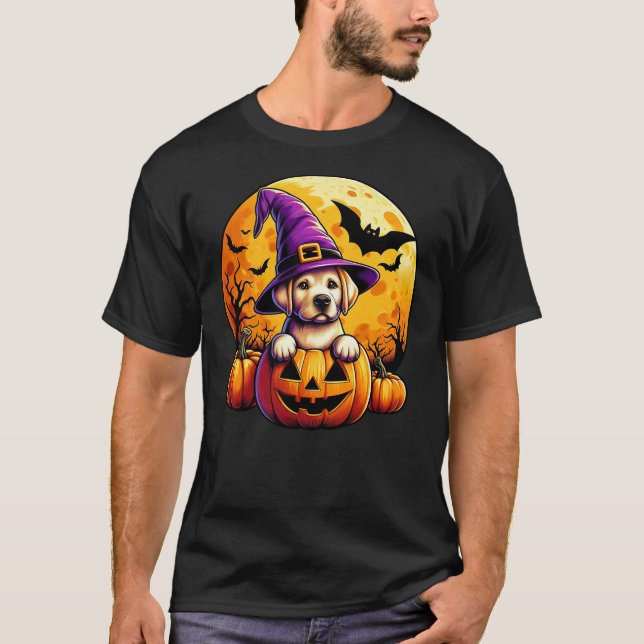 Halloween Labrador Witch Hat Pumpkin Dog Lover Men T-Shirt (Front)