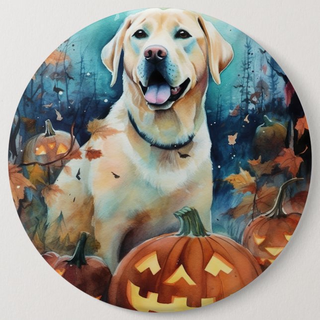 Halloween Labrador With Pumpkins Scary 6 Cm Round Badge (Front)
