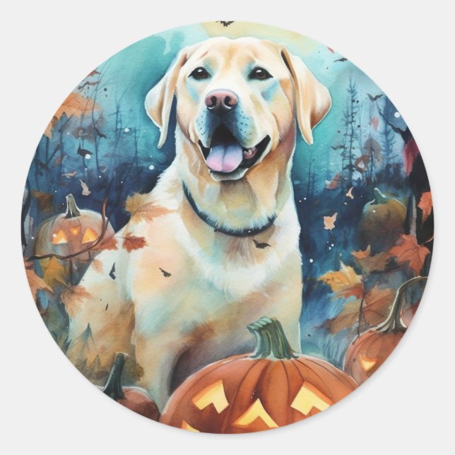 Halloween Labrador With Pumpkins Scary Classic Round Sticker (Front)
