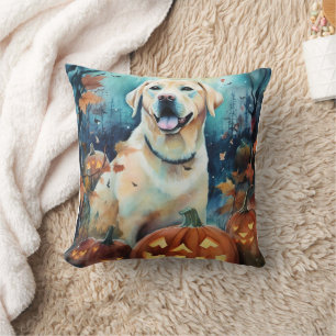 Halloween Labrador With Pumpkins Scary Cushion