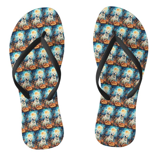 Halloween Labrador With Pumpkins Scary Flip Flops (Footbed)