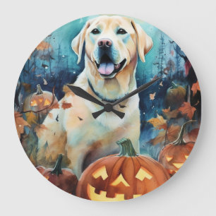 Halloween Labrador With Pumpkins Scary Large Clock