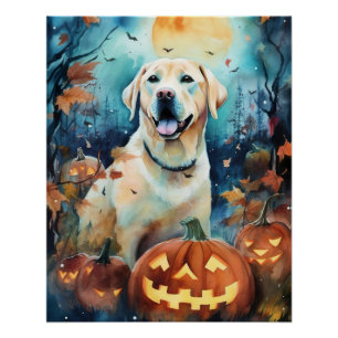Halloween Labrador With Pumpkins Scary Poster