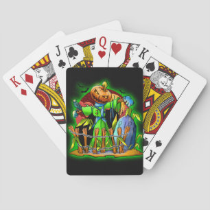 Halloween Lady Scarecrow Pumpkin Head RIP Bats Playing Cards