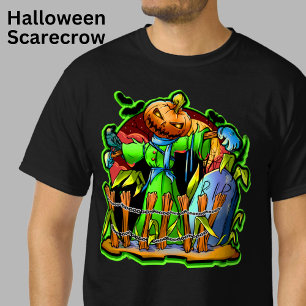 Halloween Lady Scarecrow Pumpkin Head RIP Bats     T-Shirt