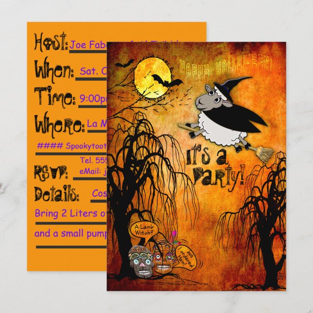 Halloween Lamb-Witch Party (Personalised) Invitation (Front/Back)