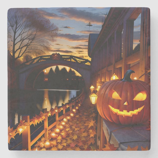 Halloween Landscape Four Stone Coaster (Front)
