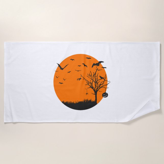 Halloween Landscape Halloween Design Beach Towel (Front)