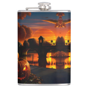 Halloween Landscape  Hip Flask