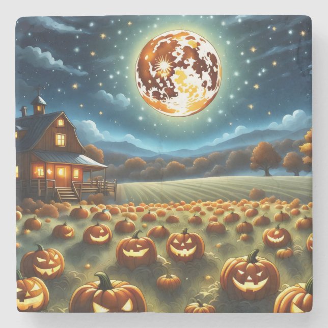 Halloween Landscape Stone Coaster (Front)
